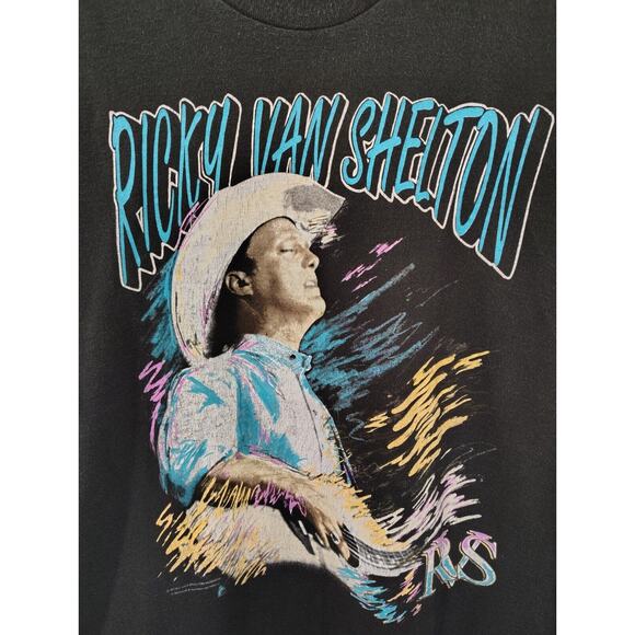 VTG Ricky Van Shelton Single Stitch Men's Black 2-Side Concert T-Shirt 1990 XL - Picture 2 of 8